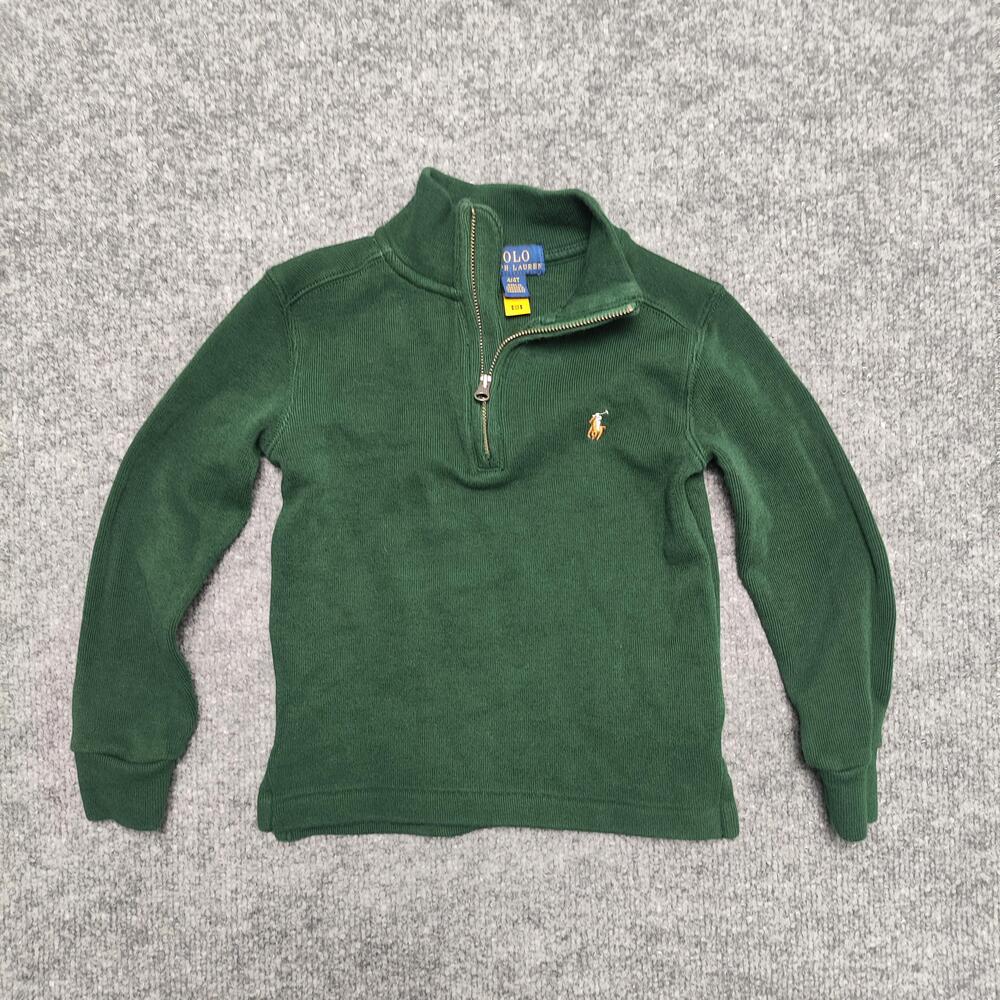 Polo Ralph Lauren Sweater Kids 4T Green 1/4 Zip Knit Cotton Pullover Logo